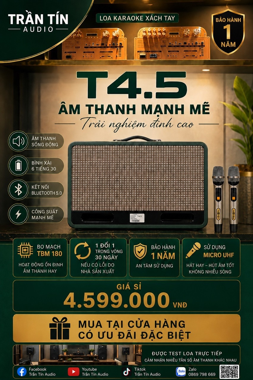 LOA KARAOKE XÁCH TAY T_6 PU (Công xuất 200W )